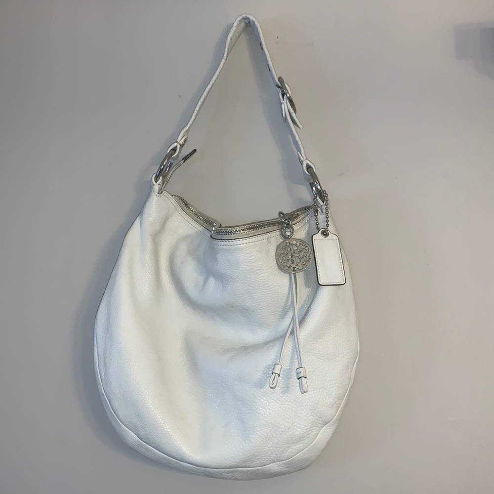 COACH White & Silver Leather Hobo